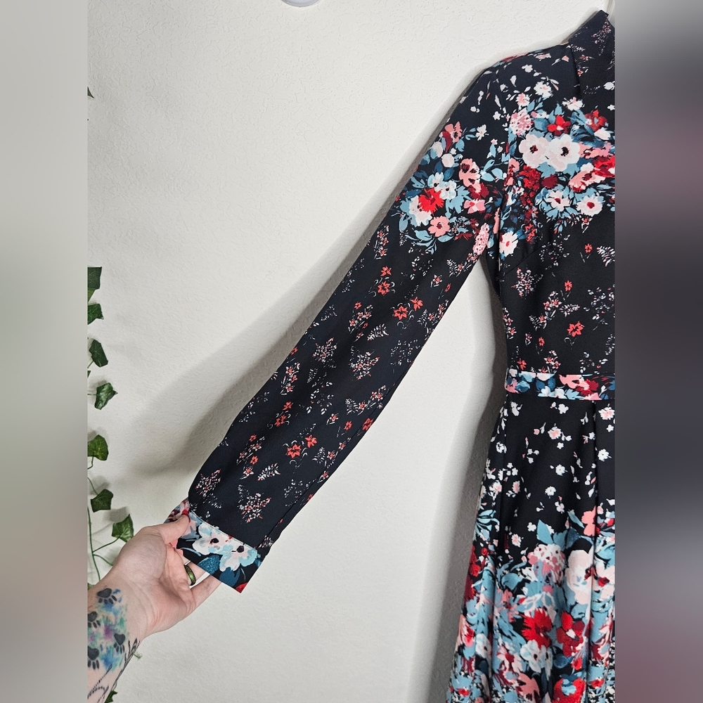 Julia Jordan Floral Button Front Fit And Flare Long Sleeve Sharkbite Hem Midi 6 - Picture 7 of 14